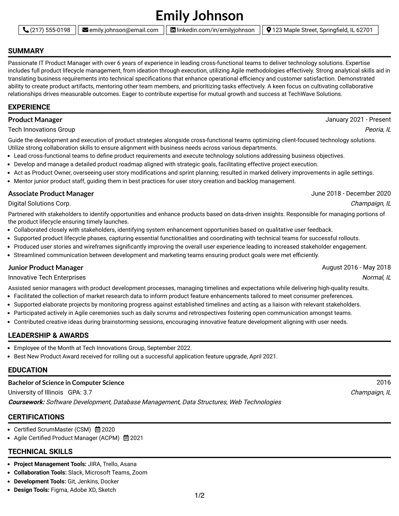 Resume Example Page 1