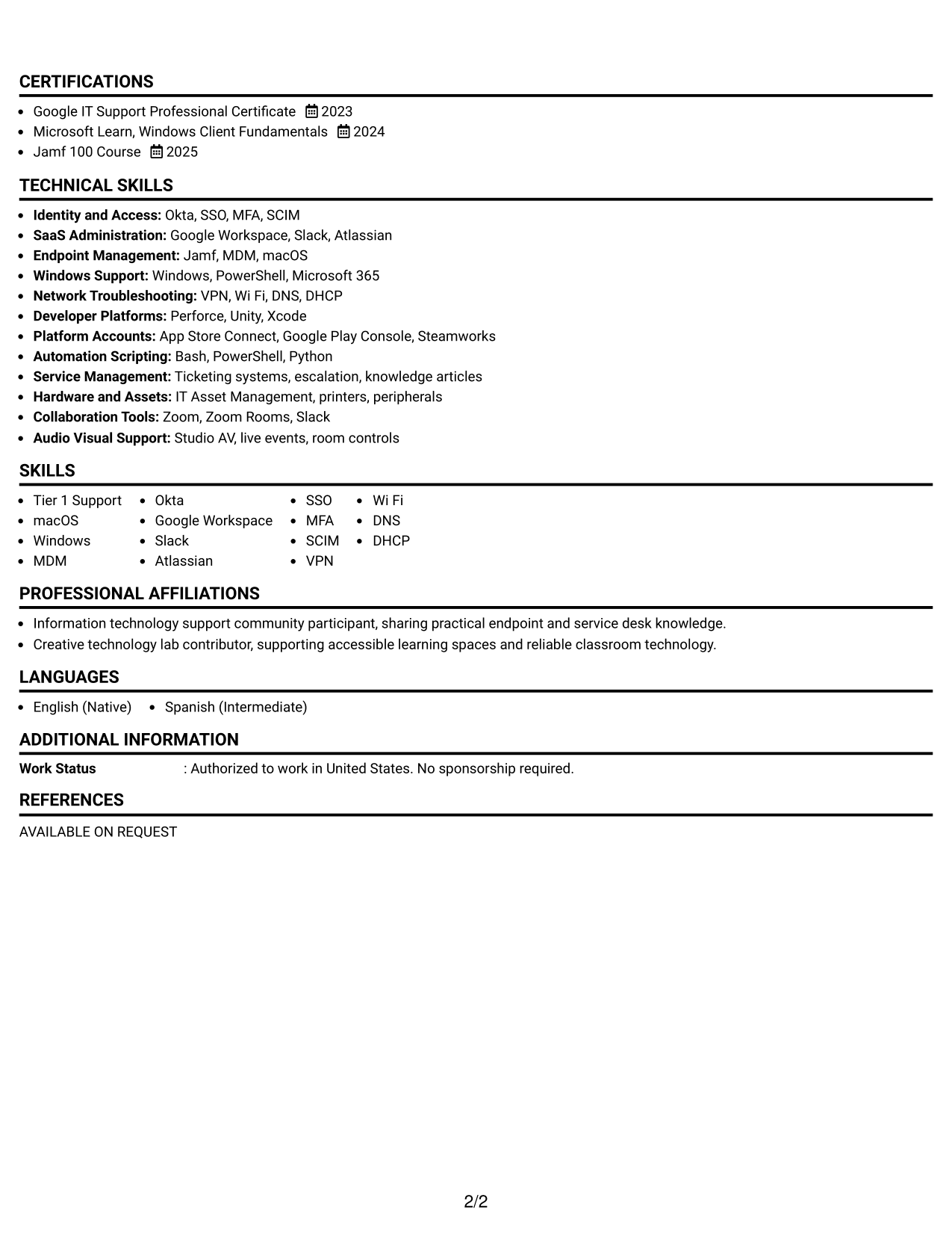 Resume Example Page 2