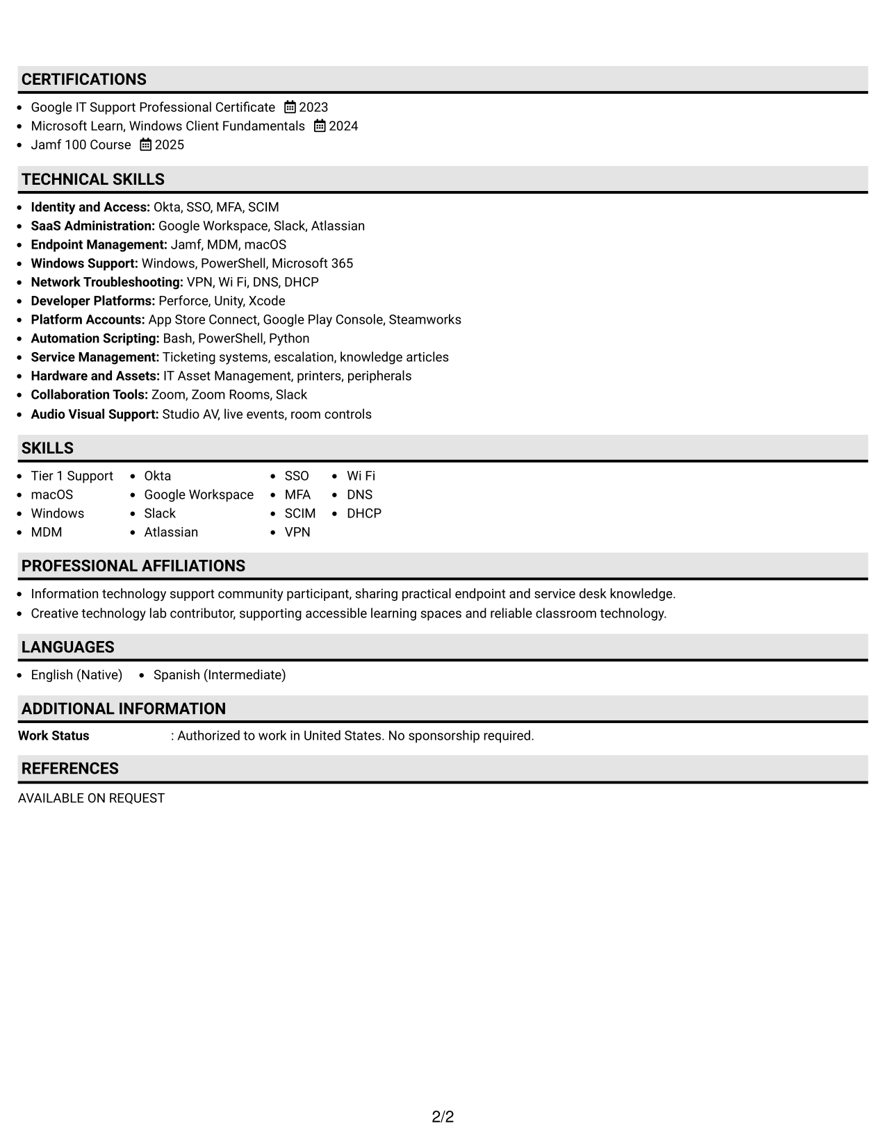 Resume Example Page 2