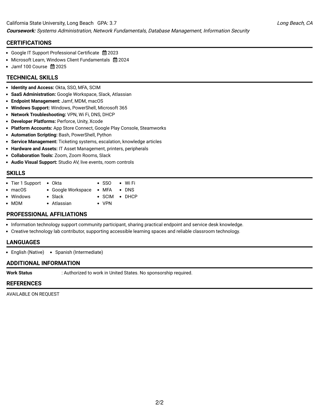 Resume Example Page 2