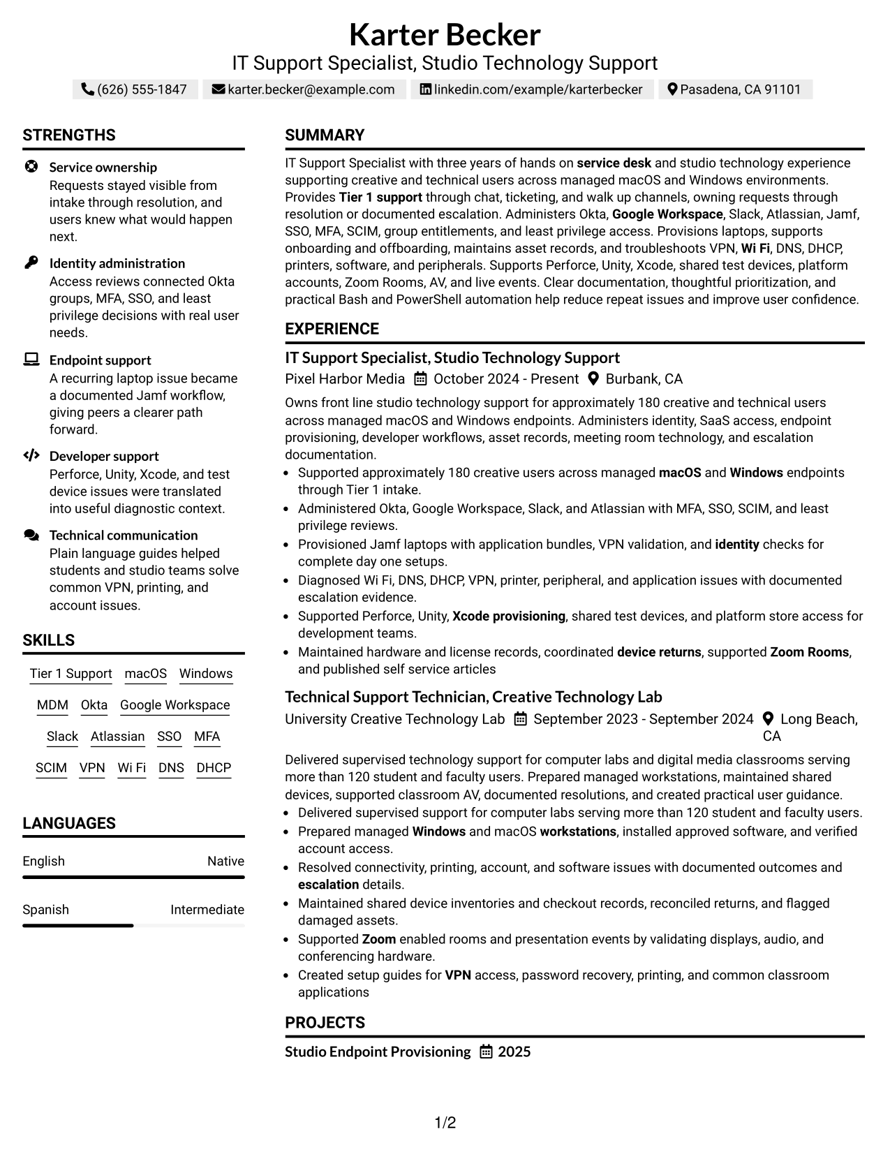 Resume Example Page 1