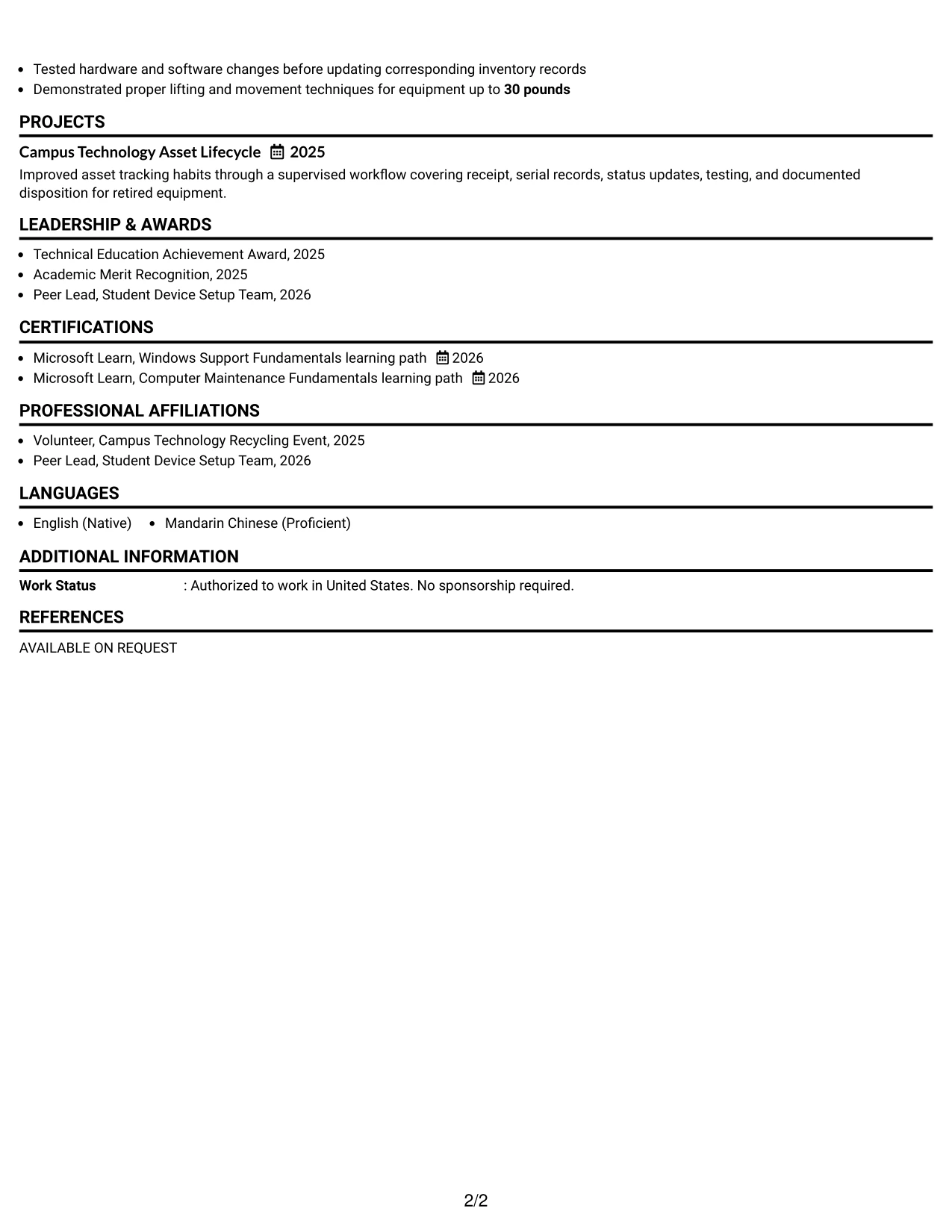 Resume Example Page 2