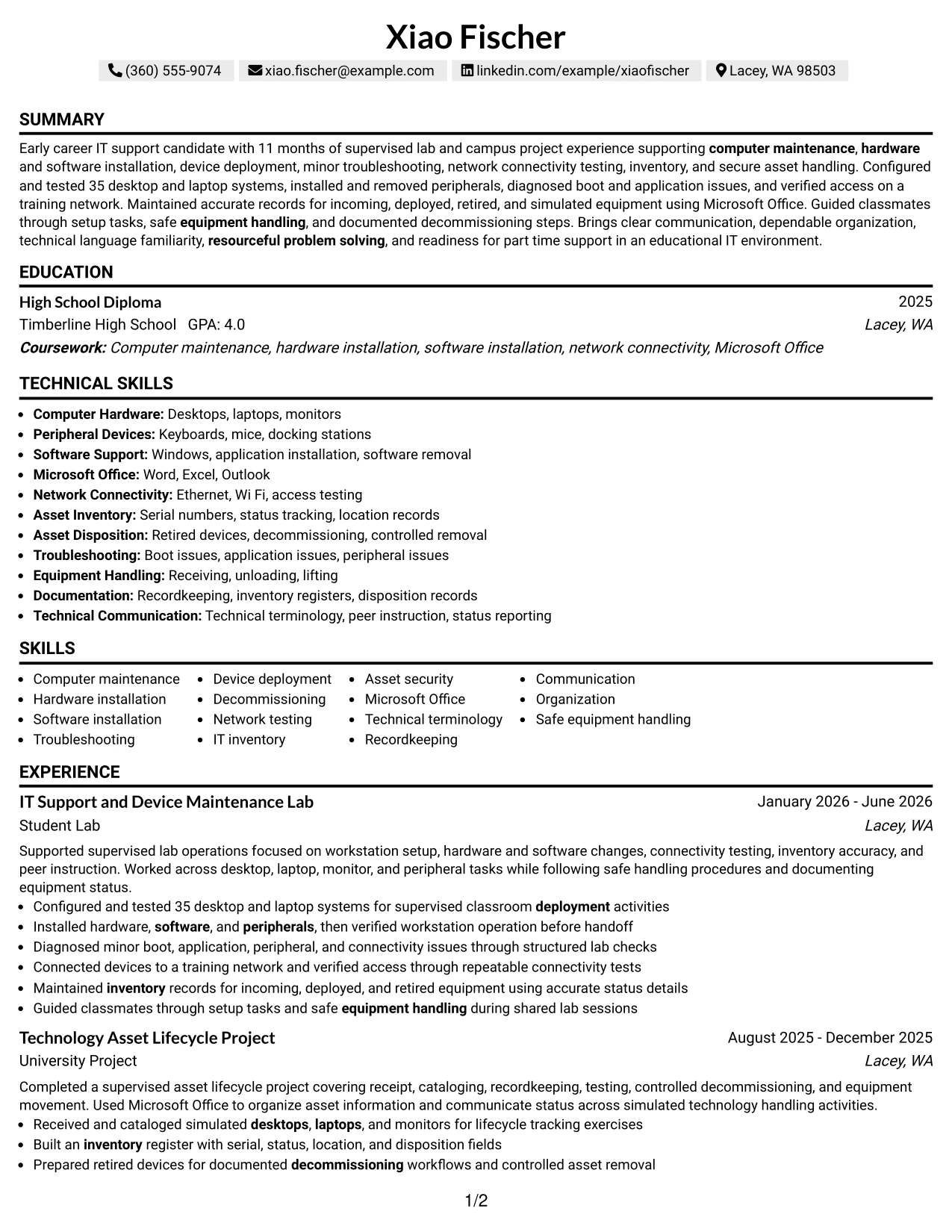 Resume Example Page 1