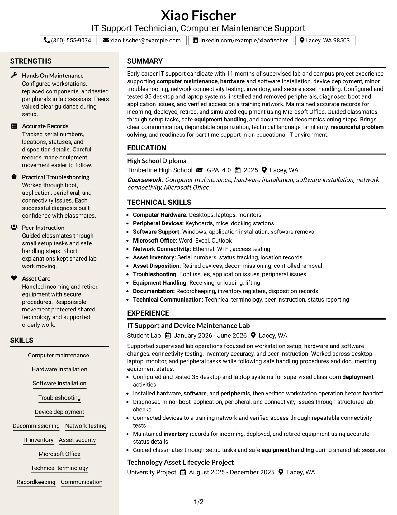 Resume Example Page 1
