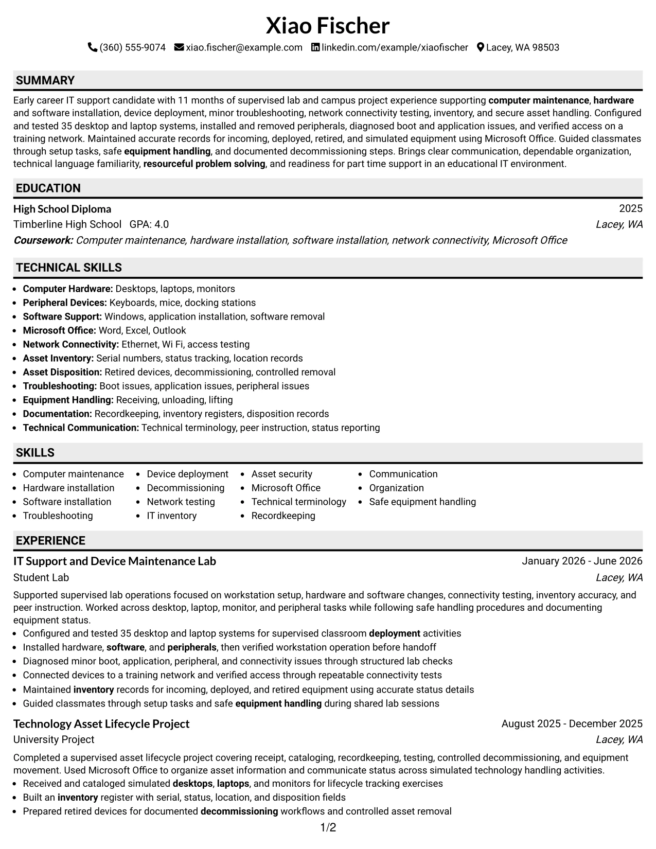 Resume Example Page 1