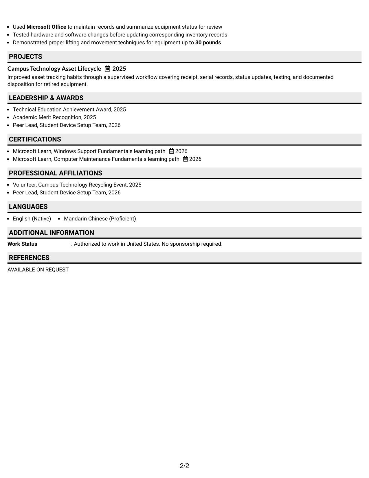 Resume Example Page 2