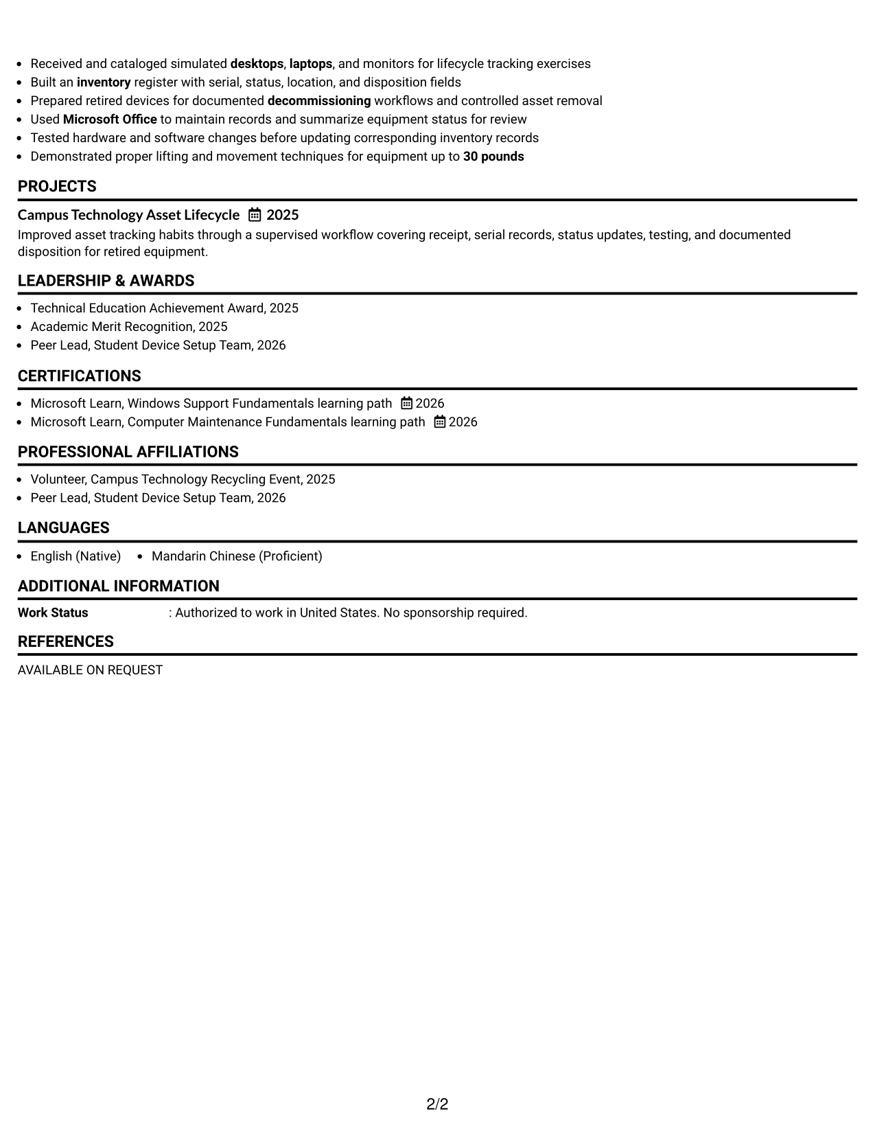 Resume Example Page 2