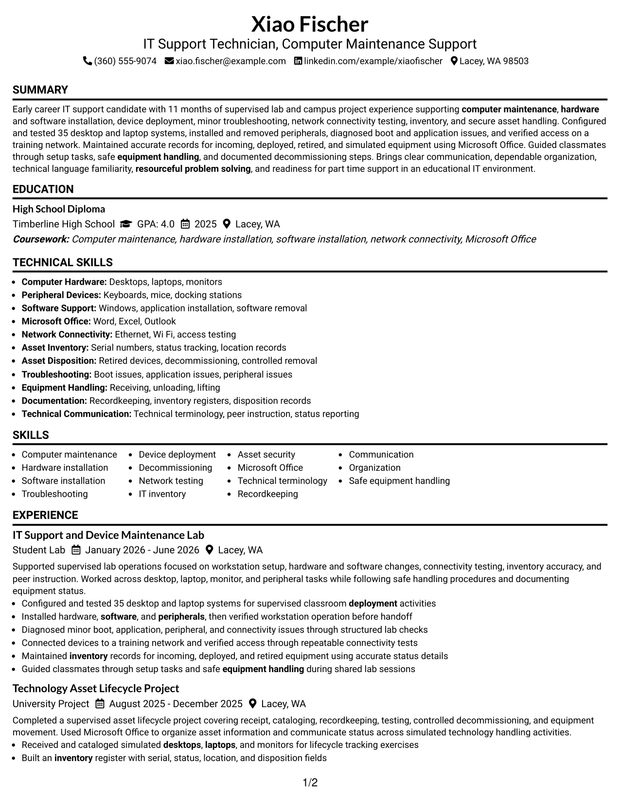 Resume Example Page 1