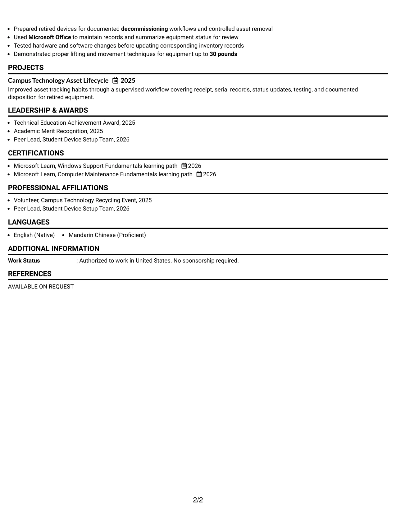 Resume Example Page 2