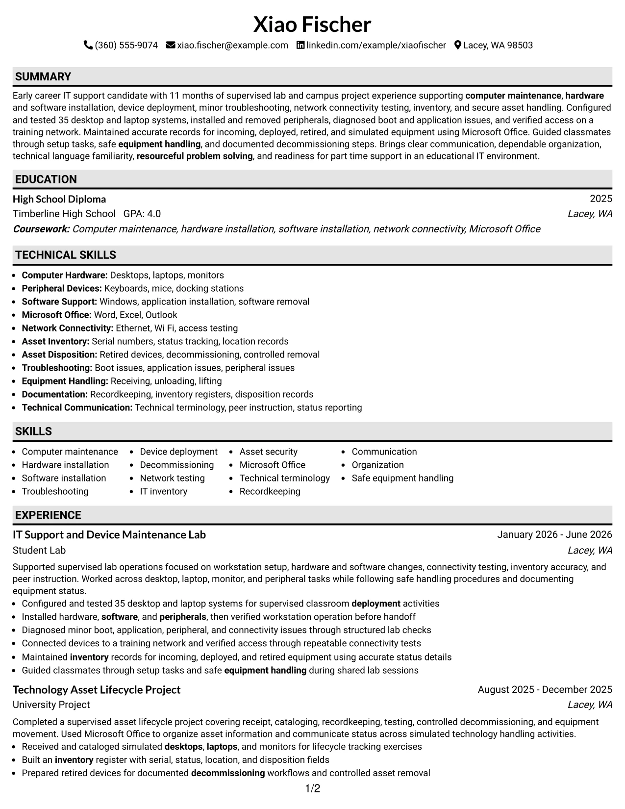 Resume Example Page 1