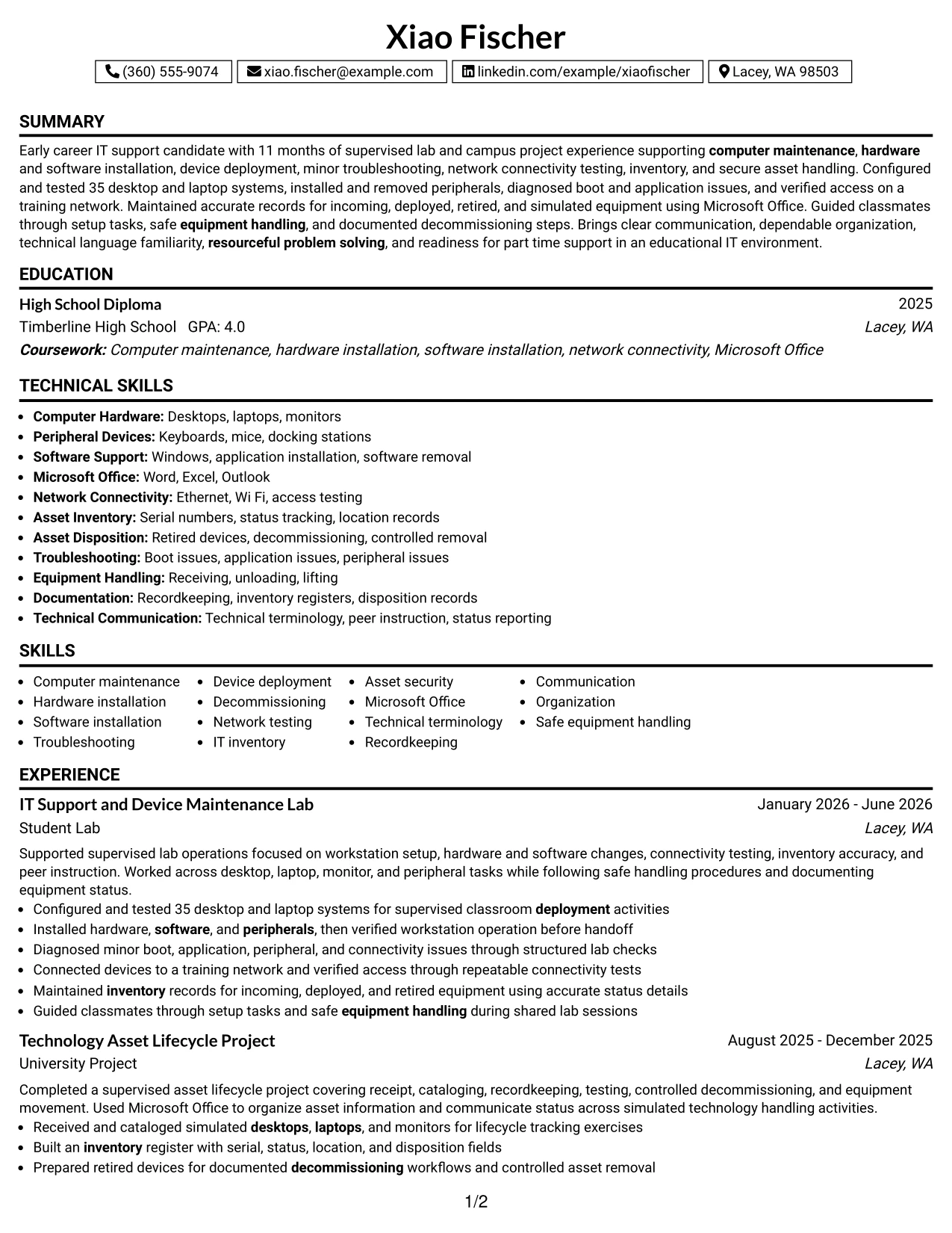 Resume Example Page 1
