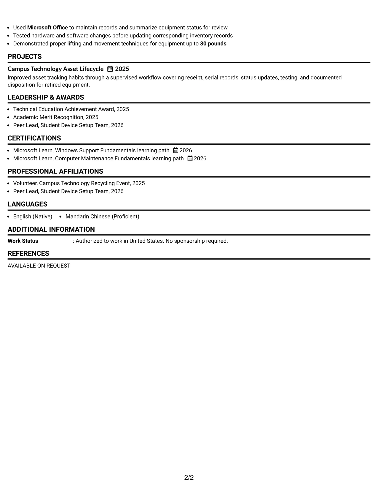 Resume Example Page 2