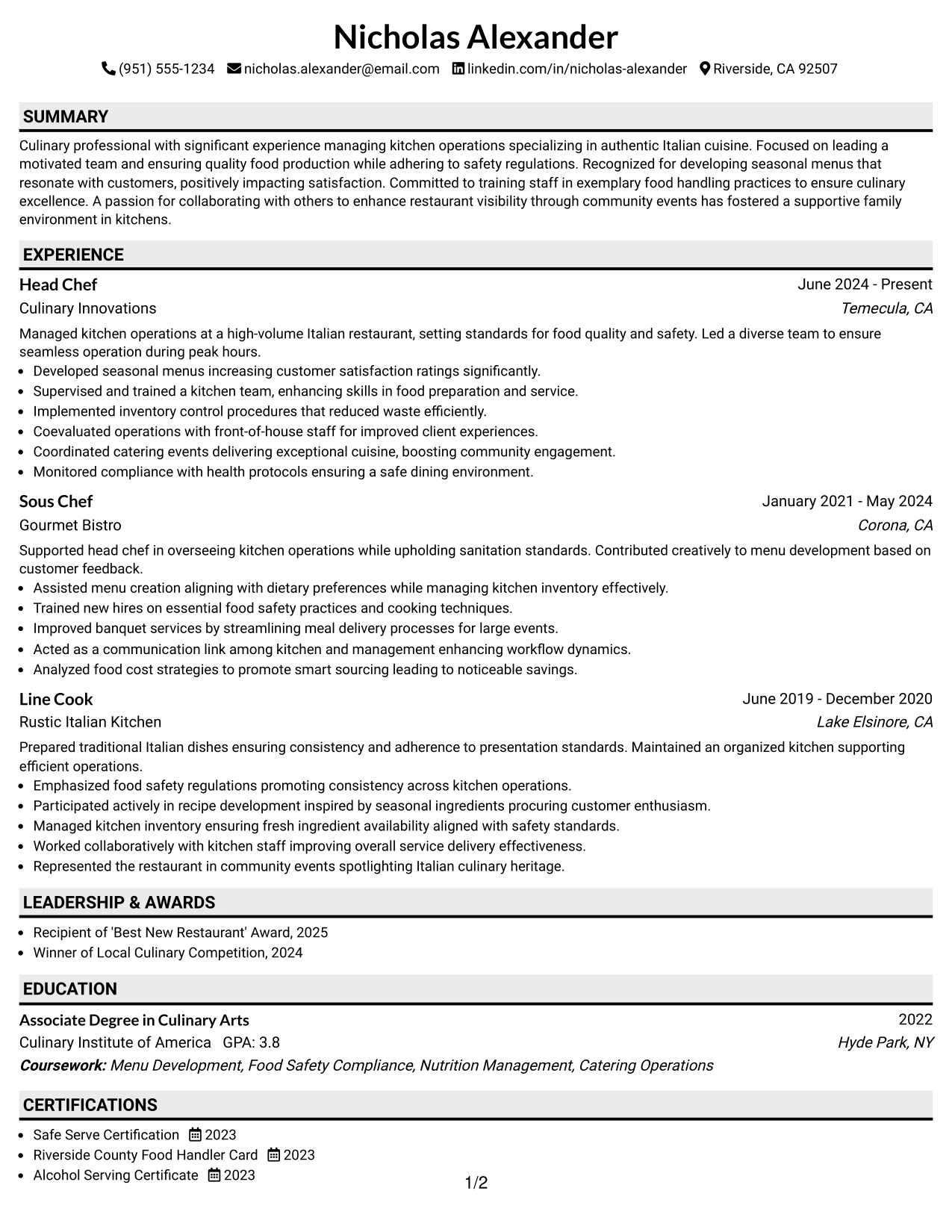 Resume Example Page 1
