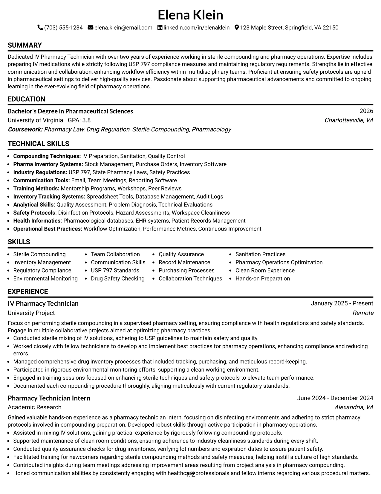 Resume Example Page 1