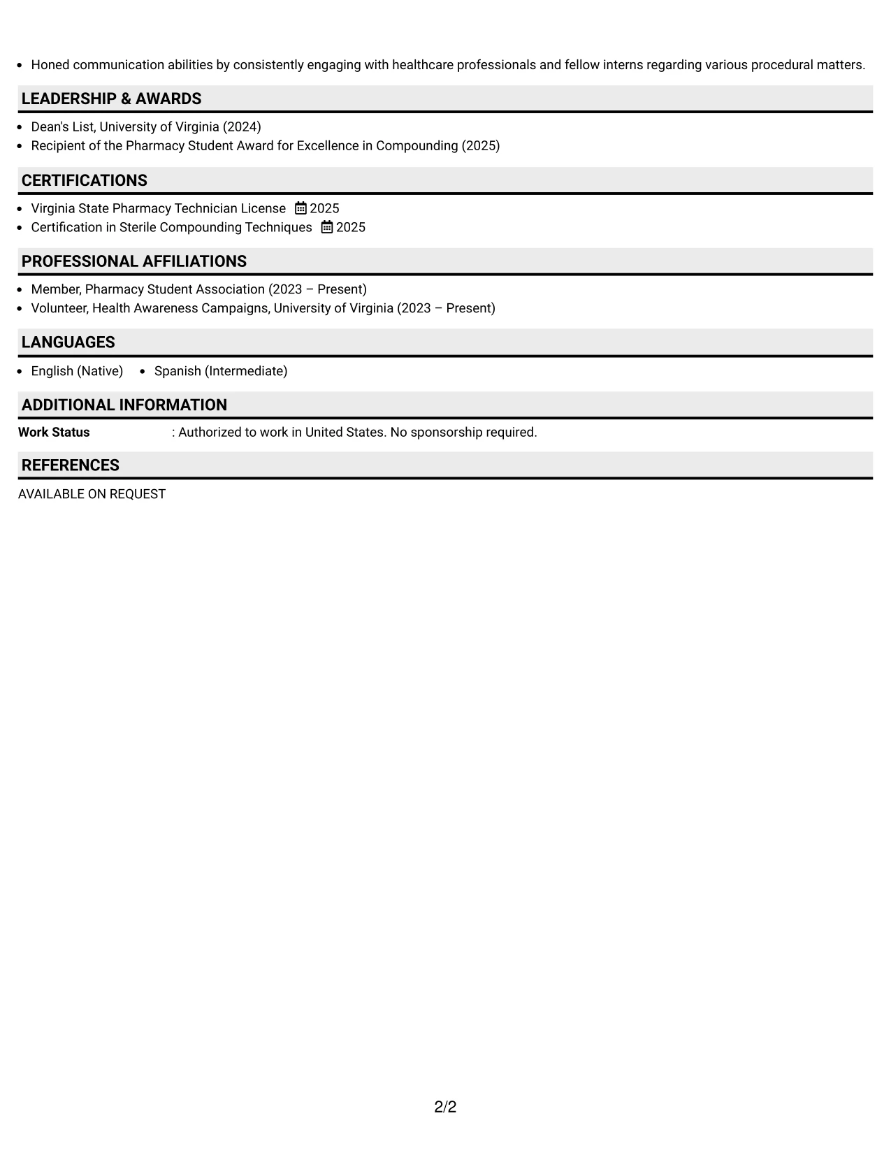 Resume Example Page 2