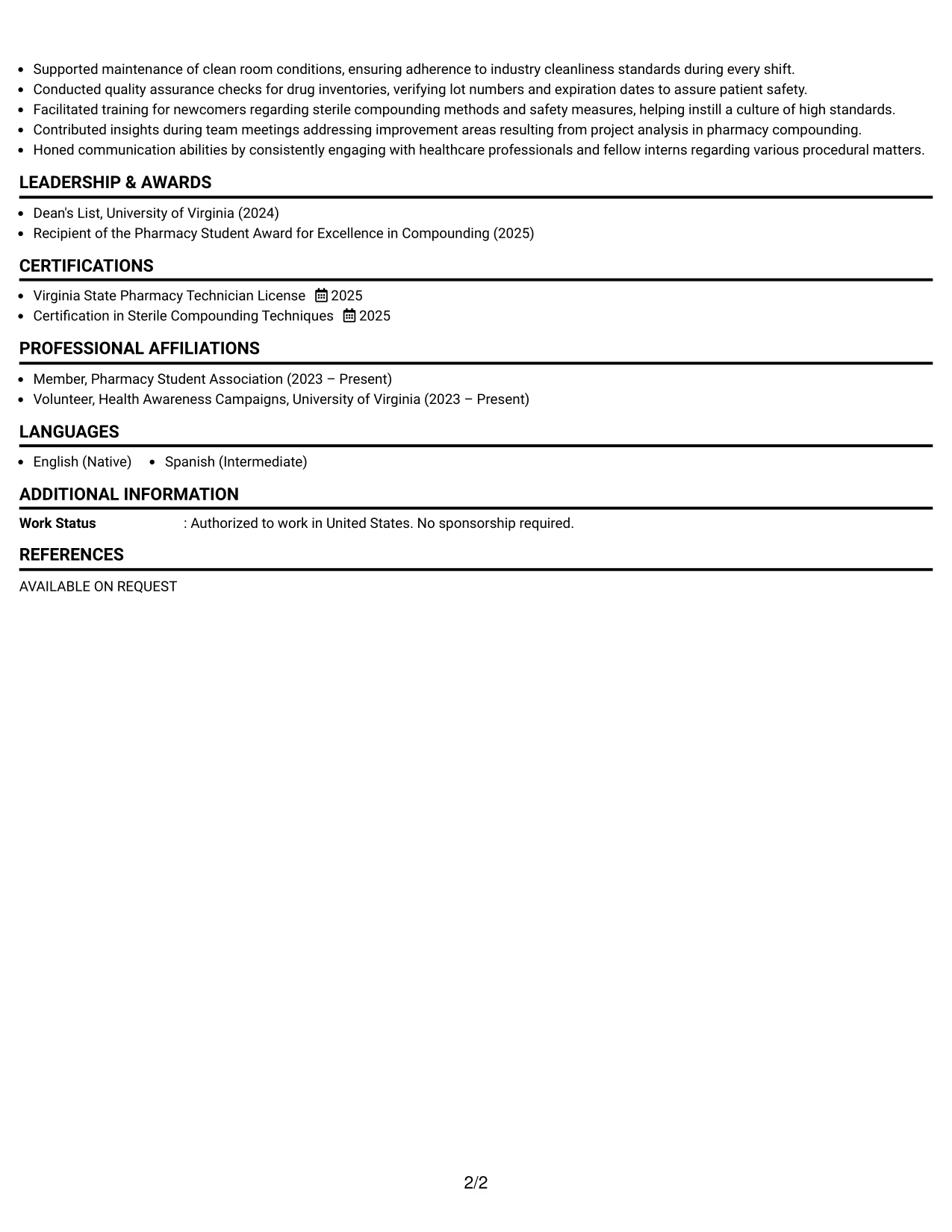 Resume Example Page 2