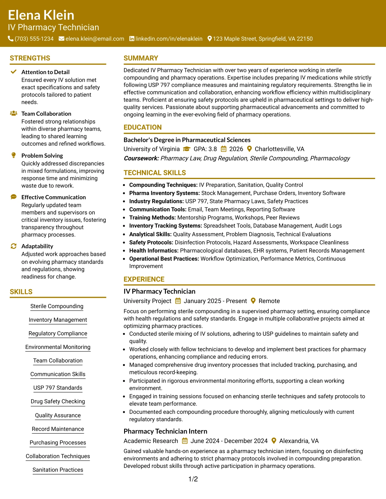 Resume Example Page 1