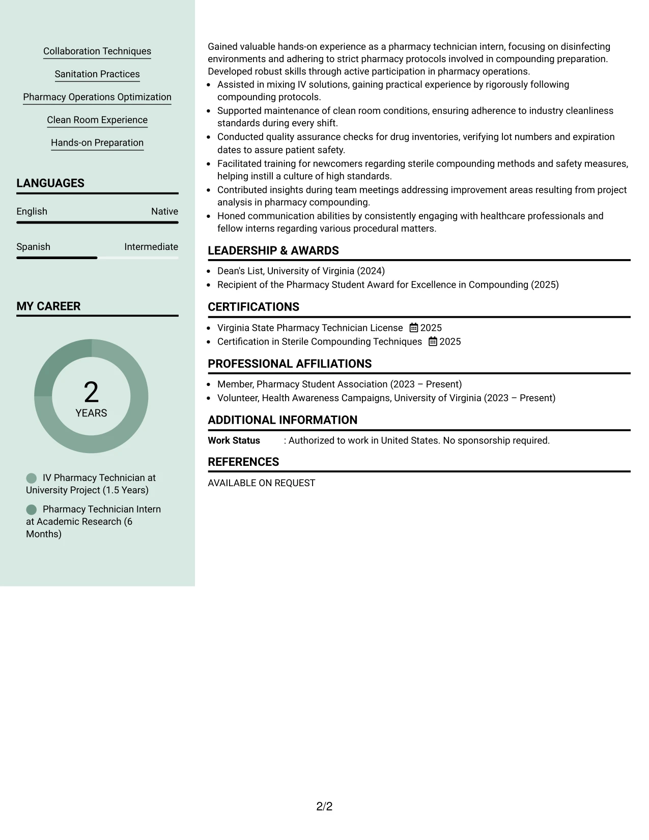 Resume Example Page 2