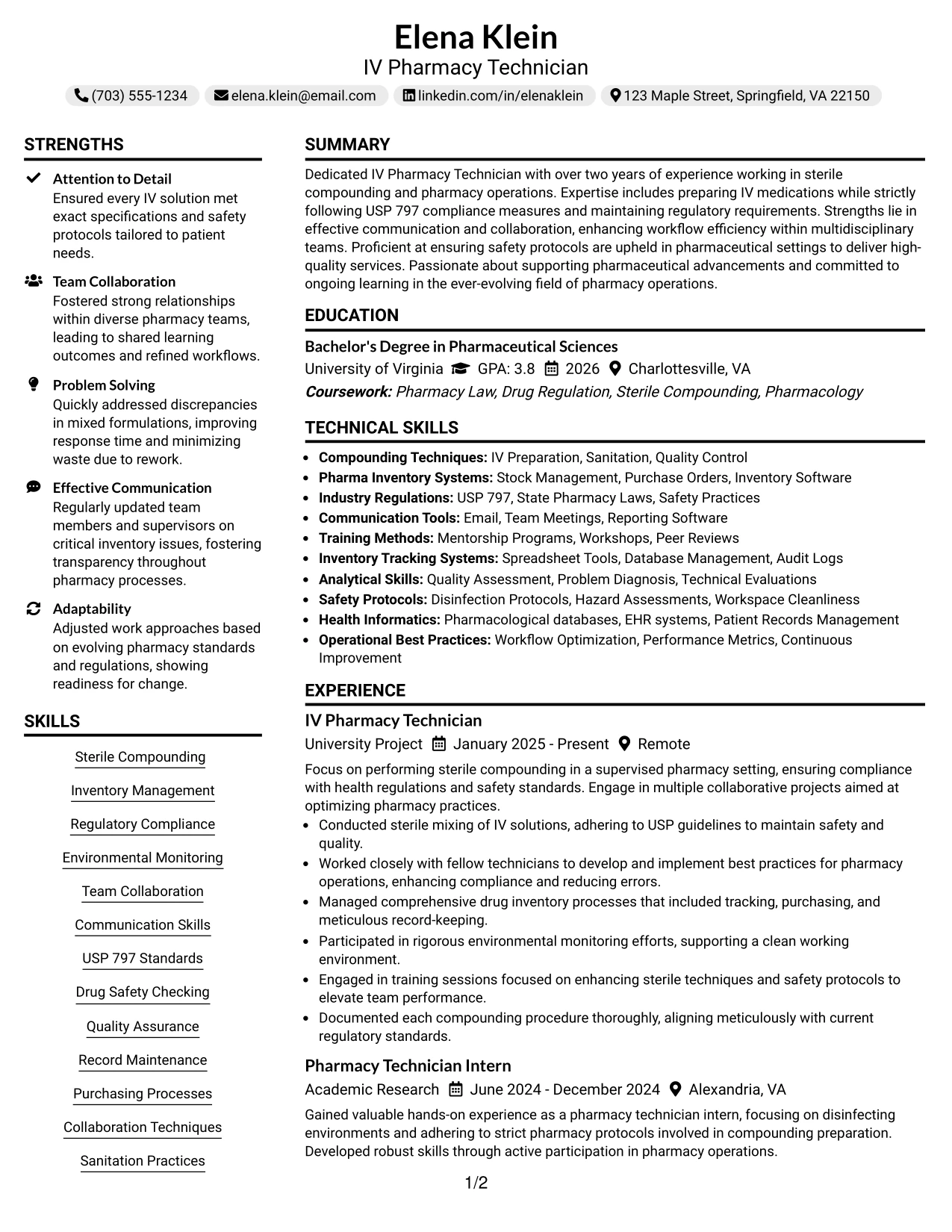 Resume Example Page 1