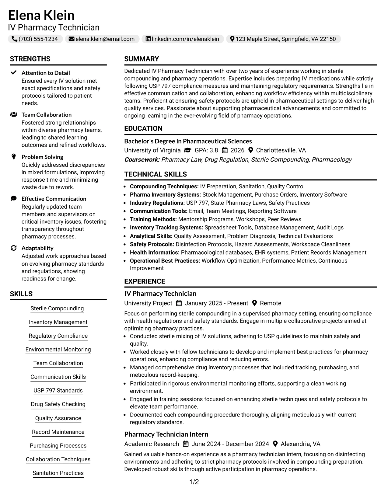 Resume Example Page 1