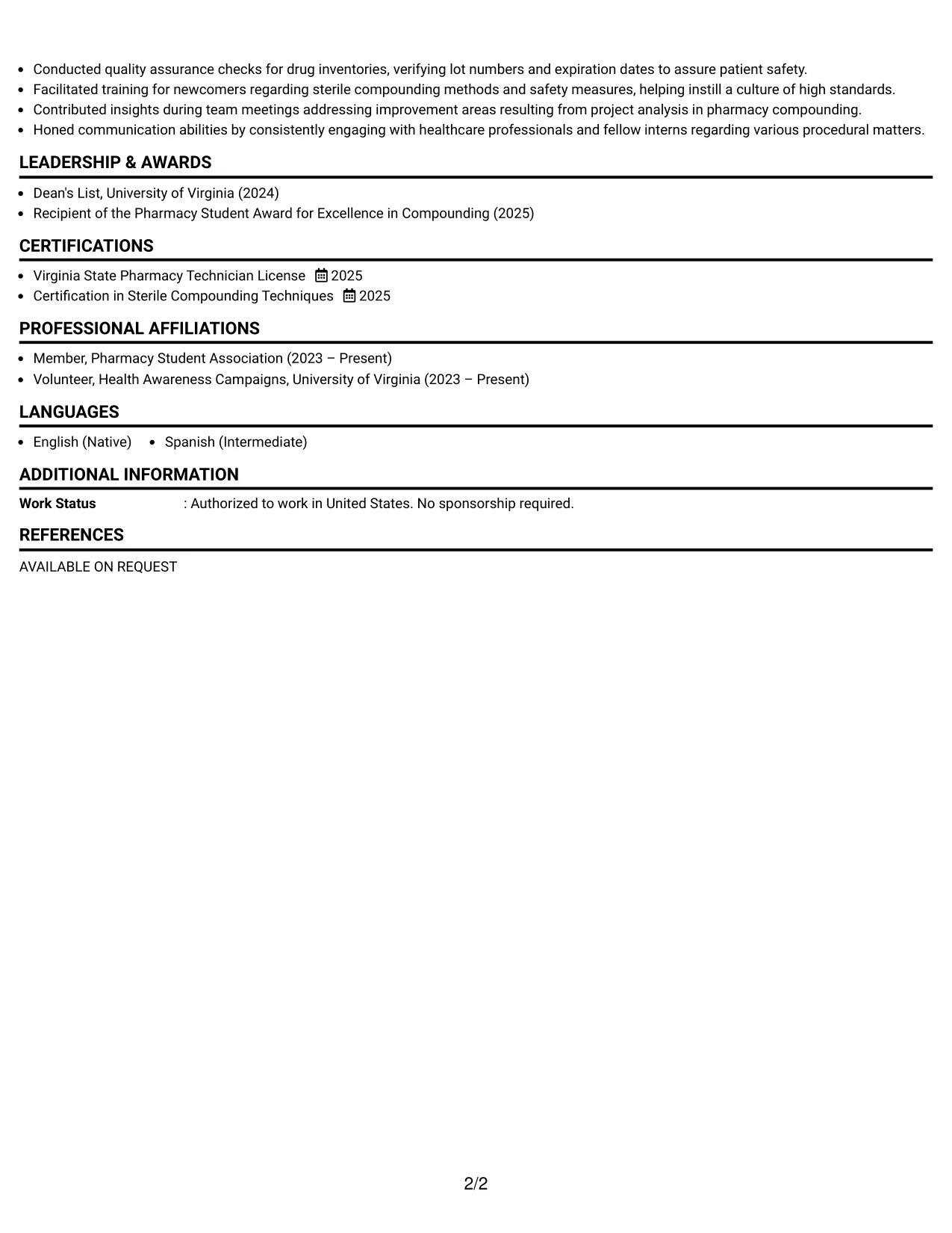 Resume Example Page 2