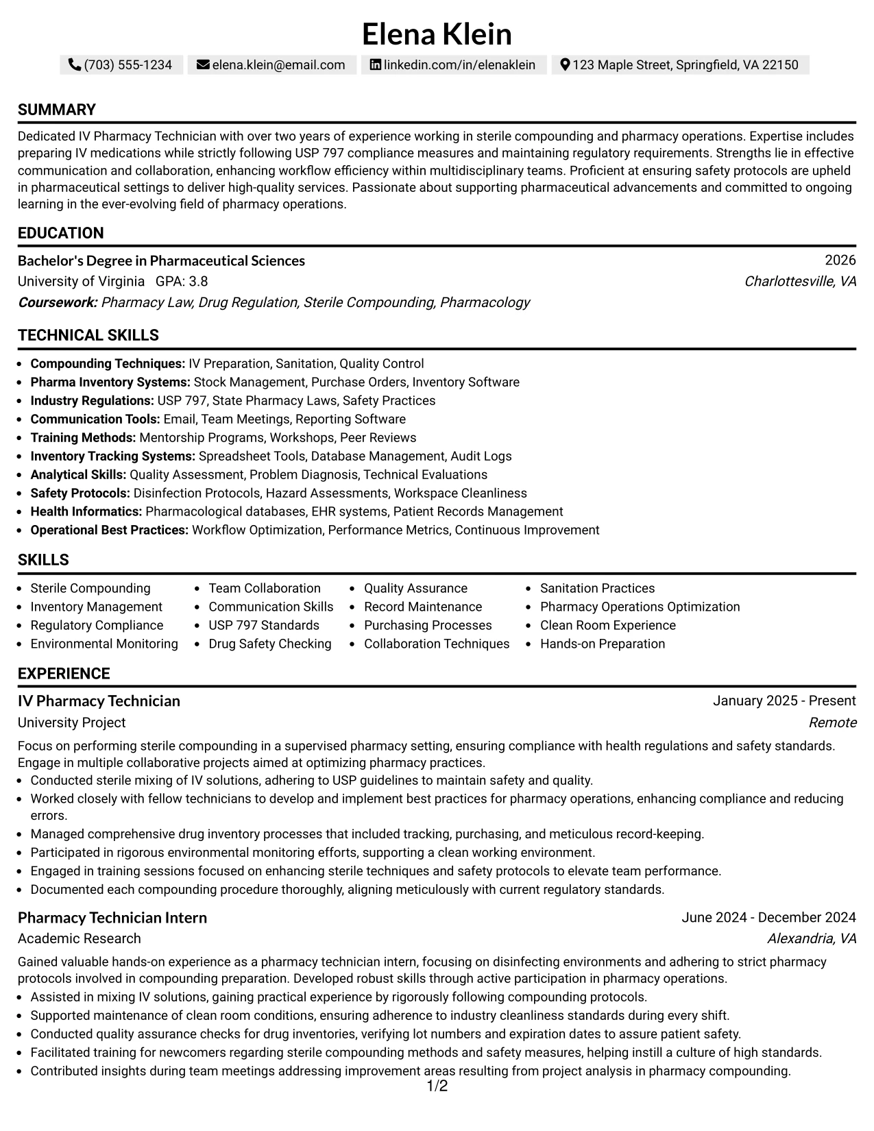 Resume Example Page 1