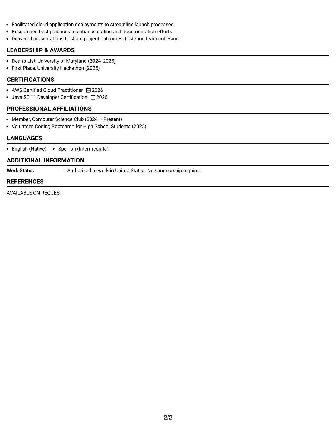 Resume Example Page 2