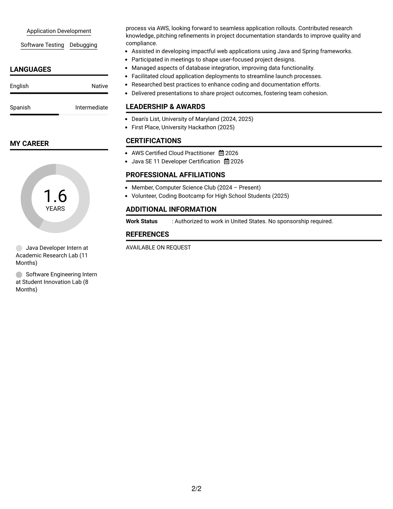 Resume Example Page 2