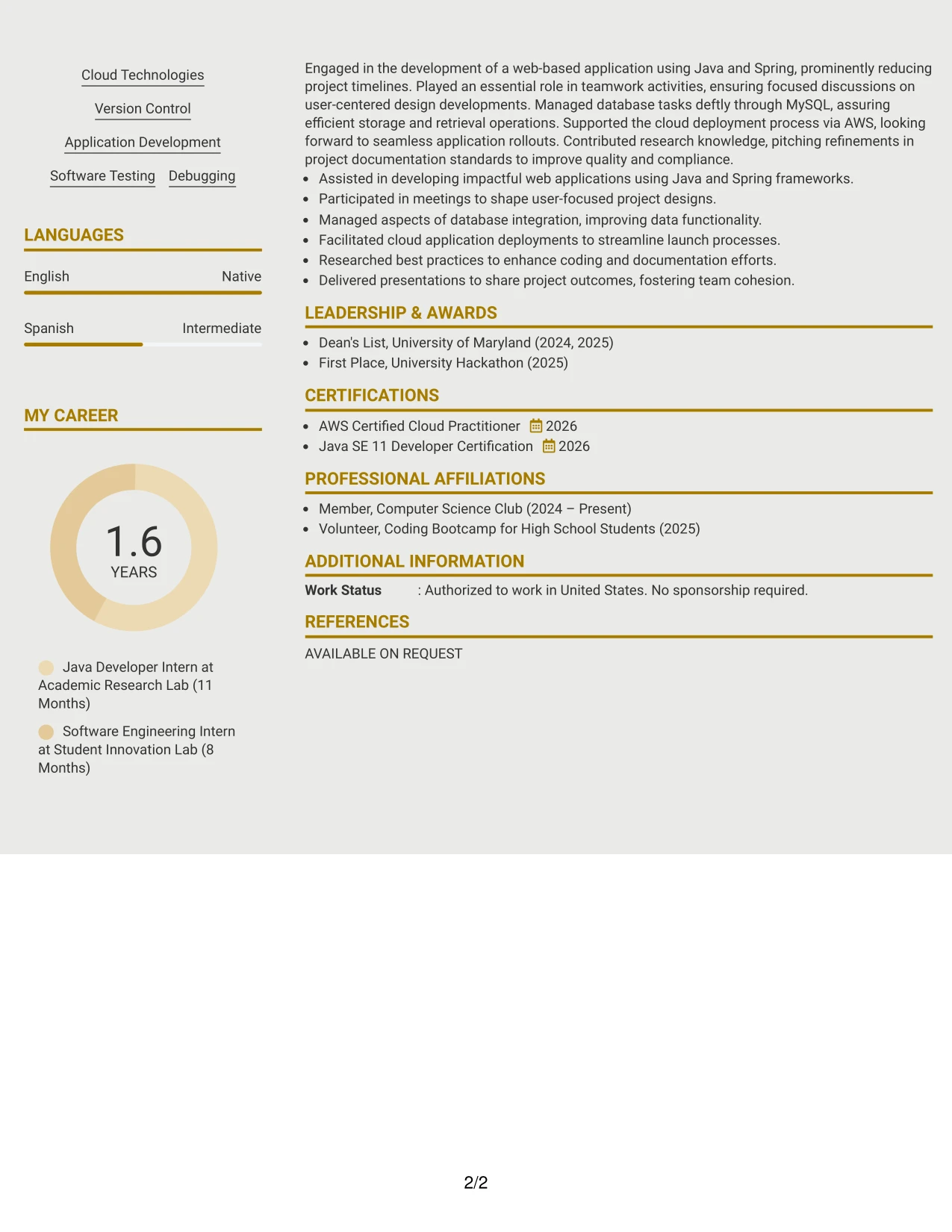 Resume Example Page 2