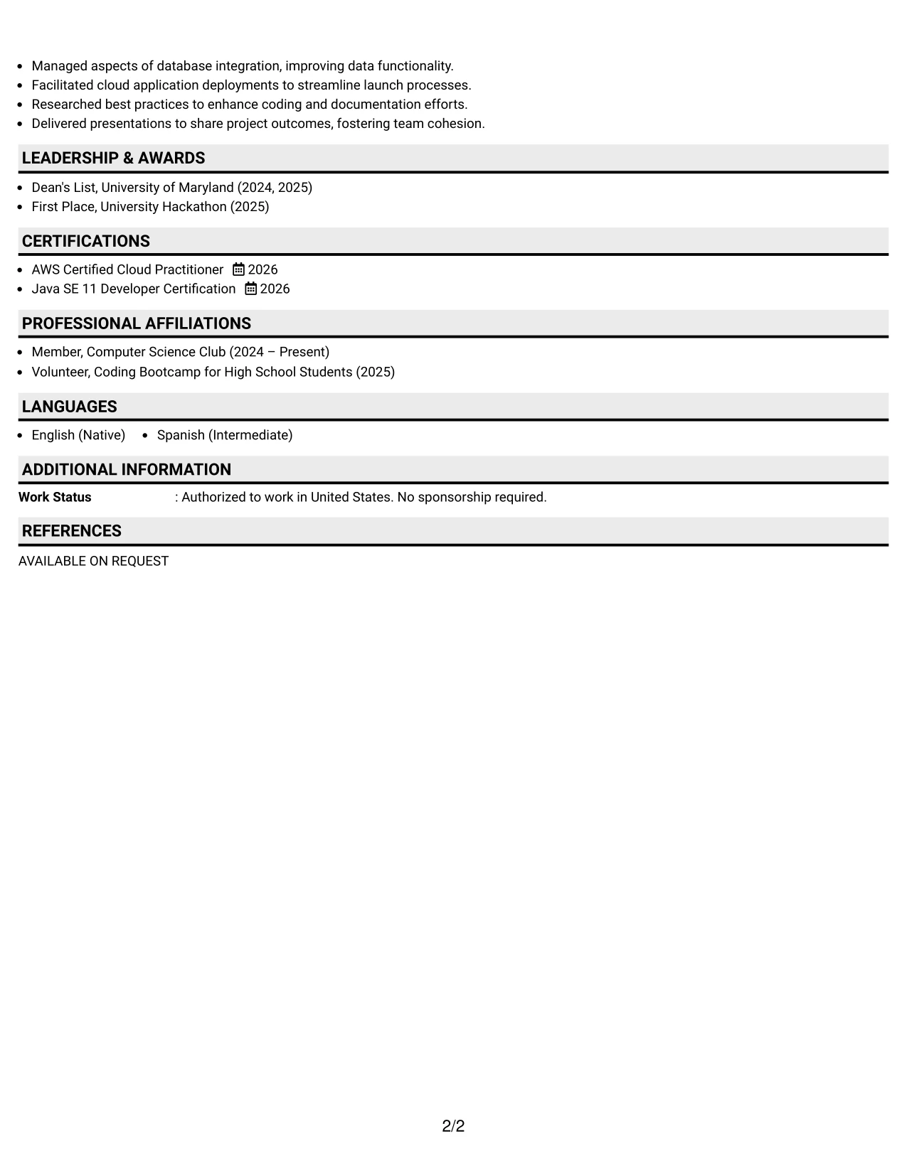 Resume Example Page 2
