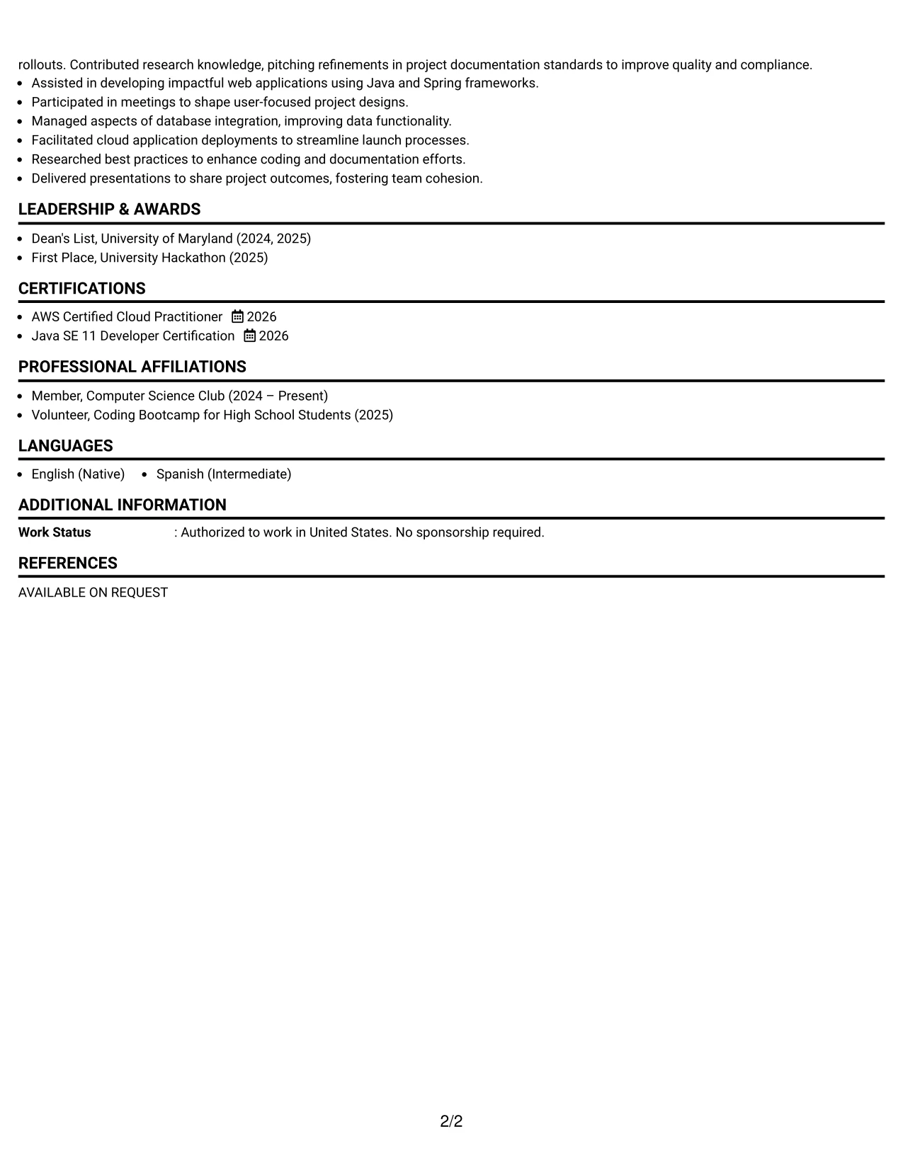 Resume Example Page 2