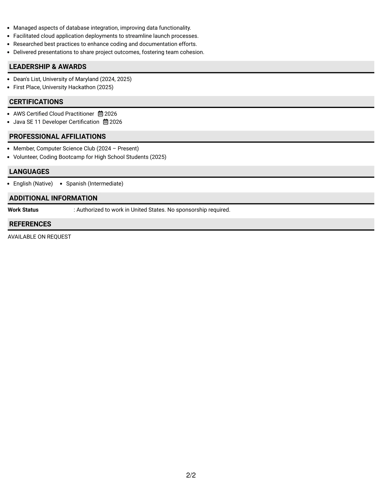 Resume Example Page 2