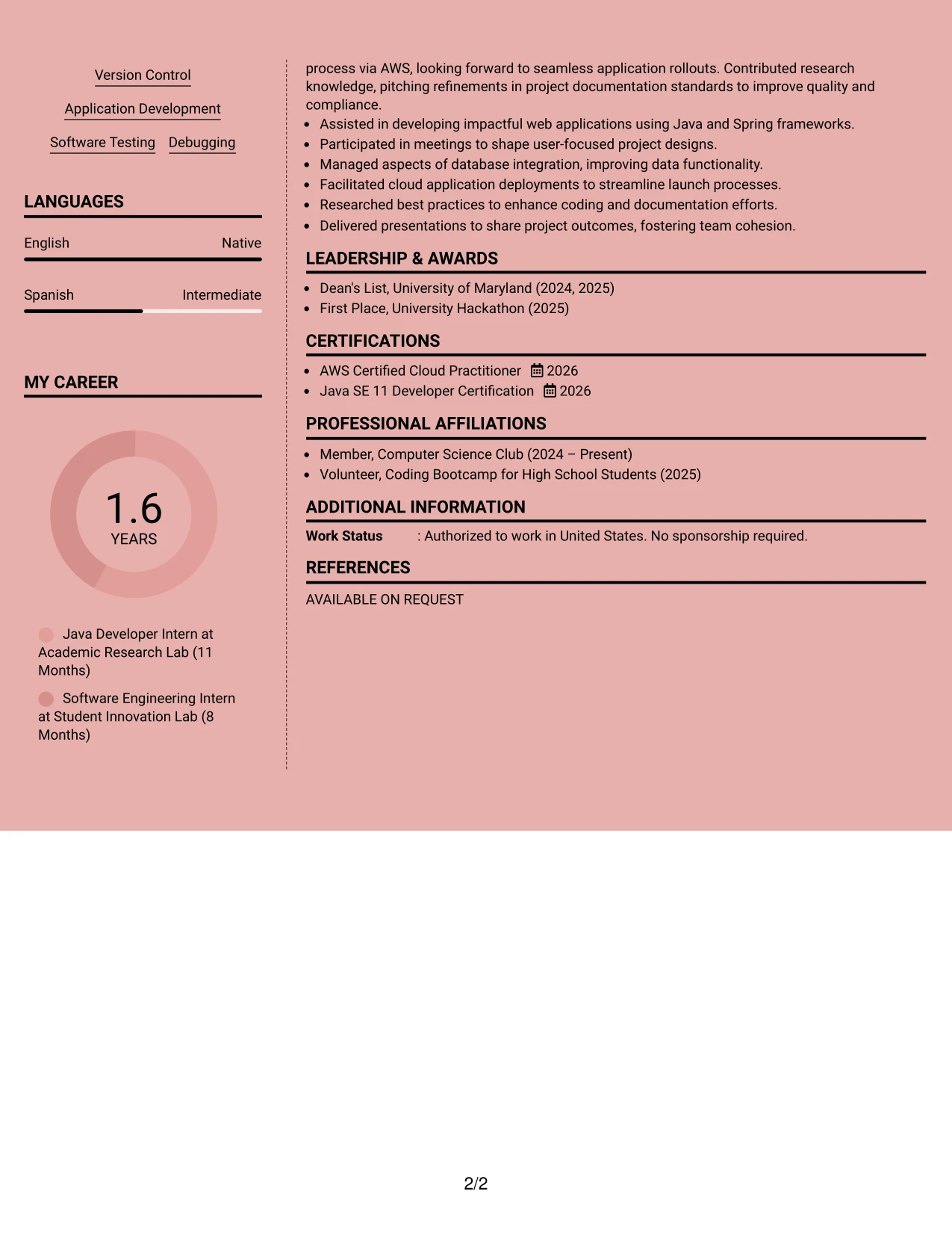 Resume Example Page 2