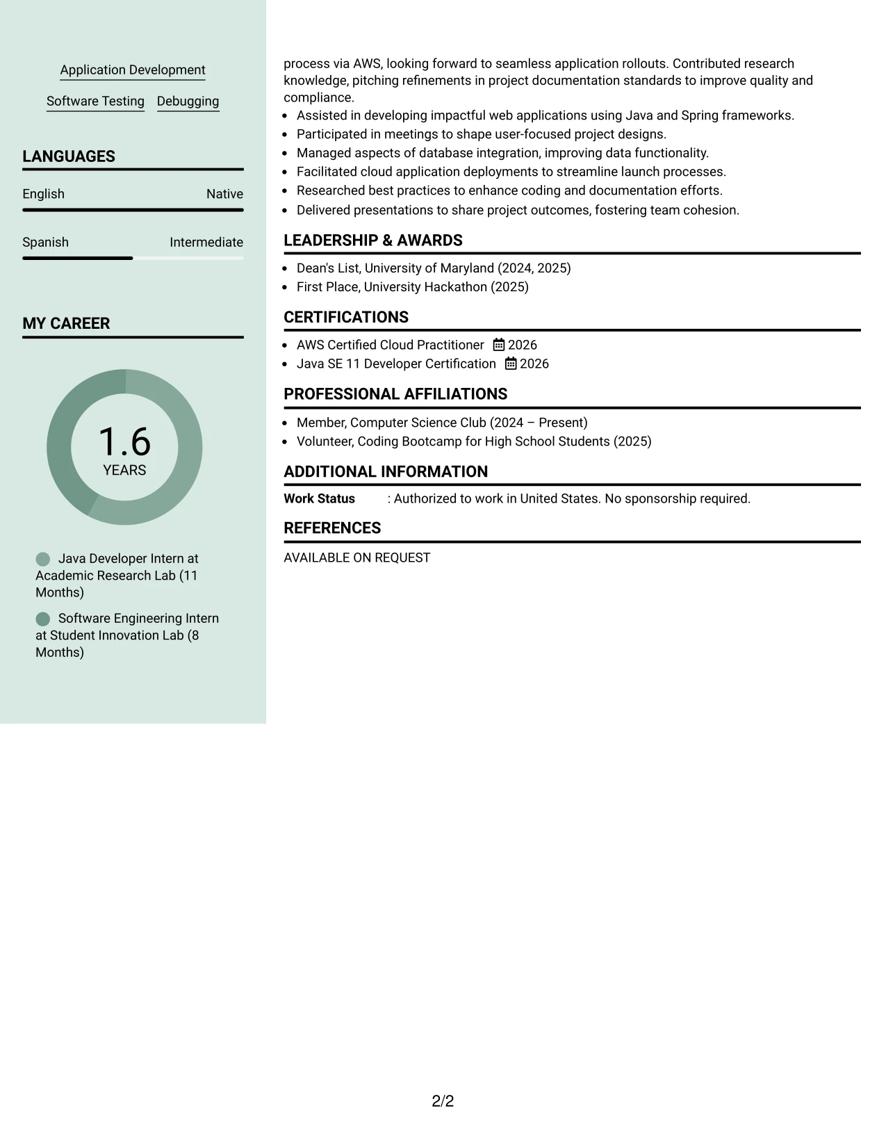 Resume Example Page 2