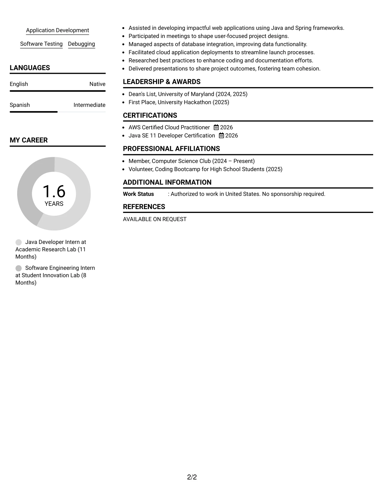 Resume Example Page 2