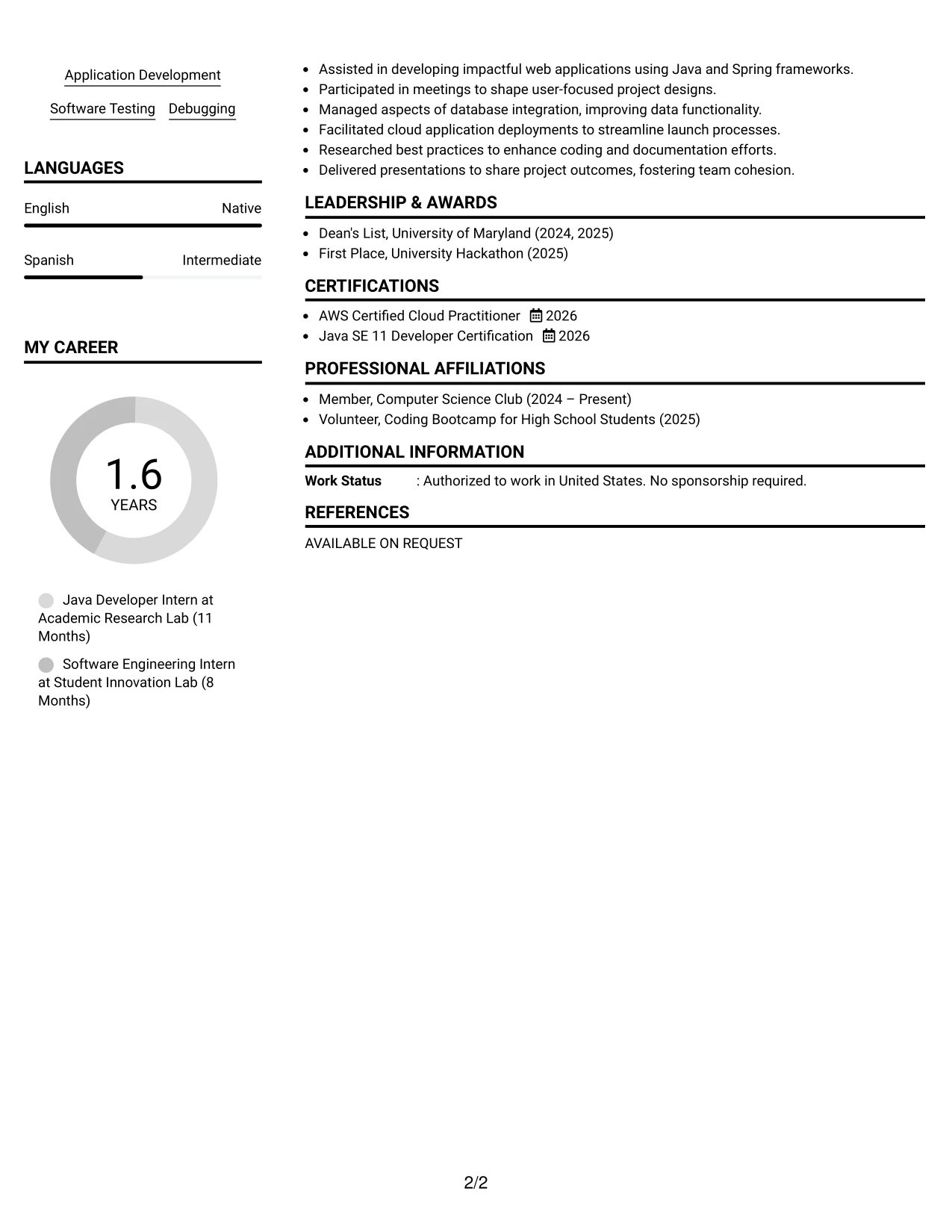 Resume Example Page 2