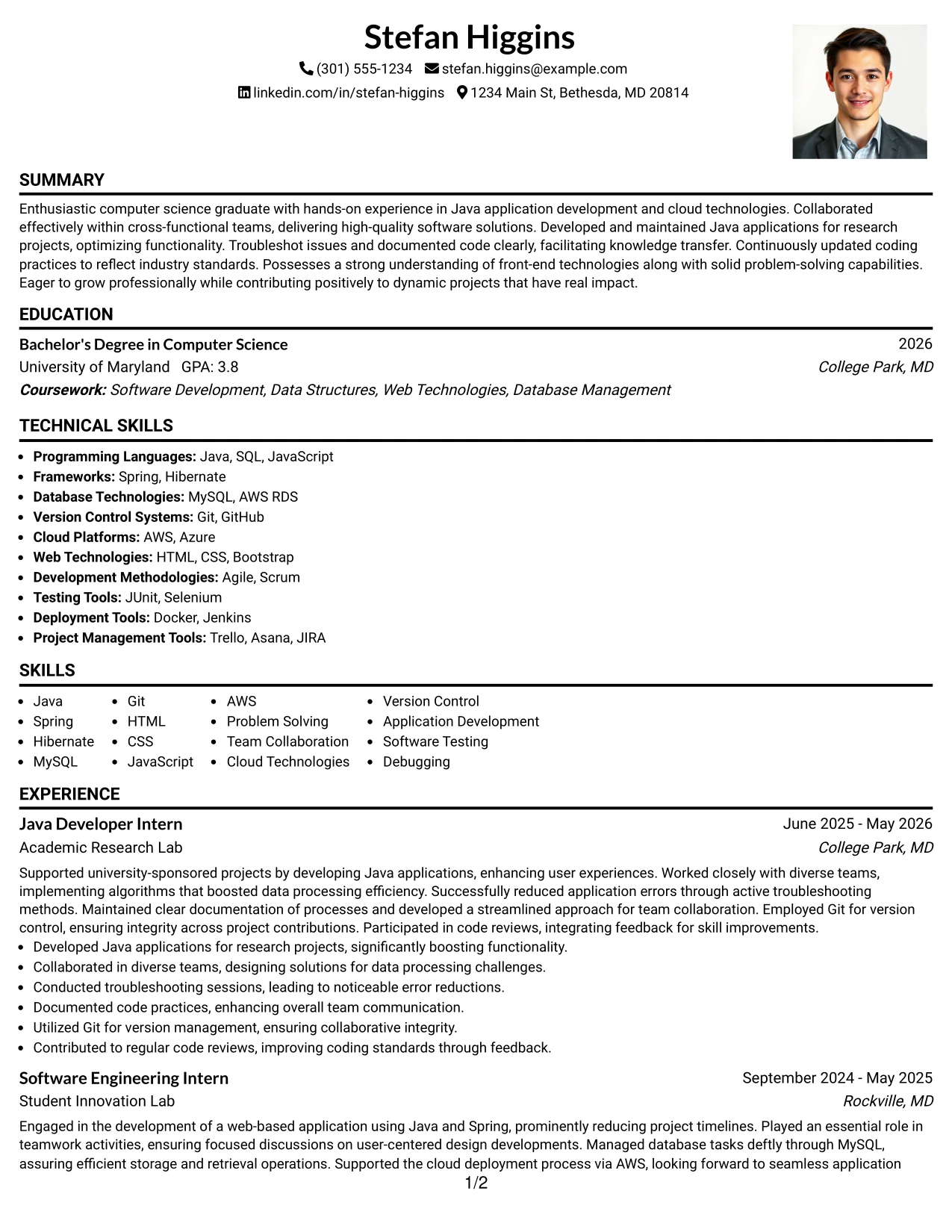 Resume Example Page 1