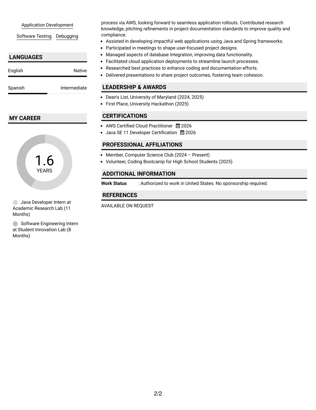 Resume Example Page 2