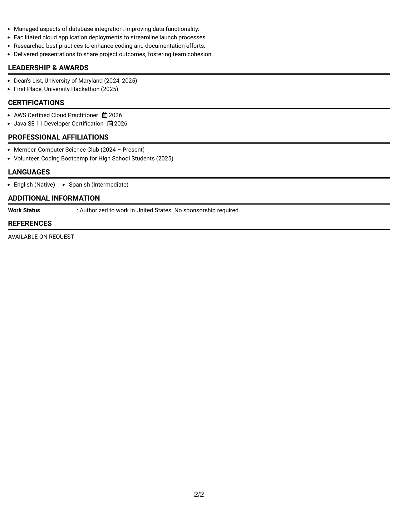 Resume Example Page 2