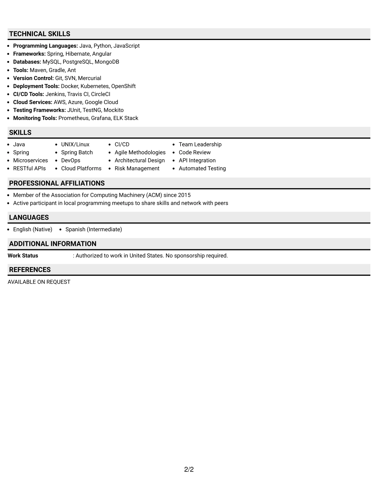 Resume Example Page 2