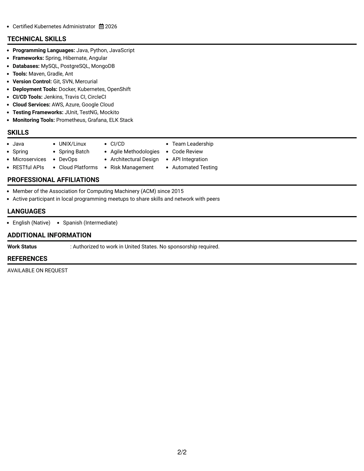 Resume Example Page 2