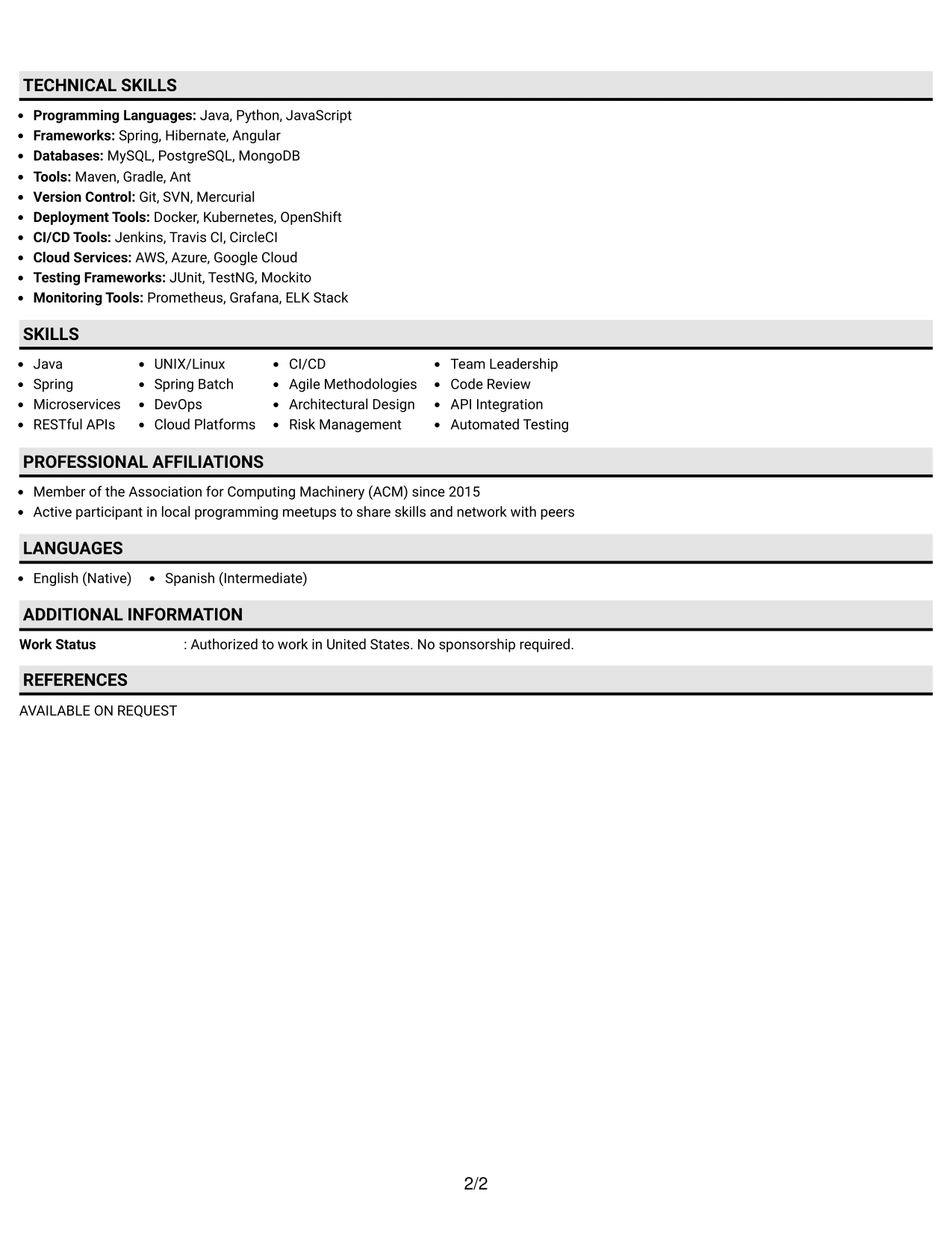 Resume Example Page 2