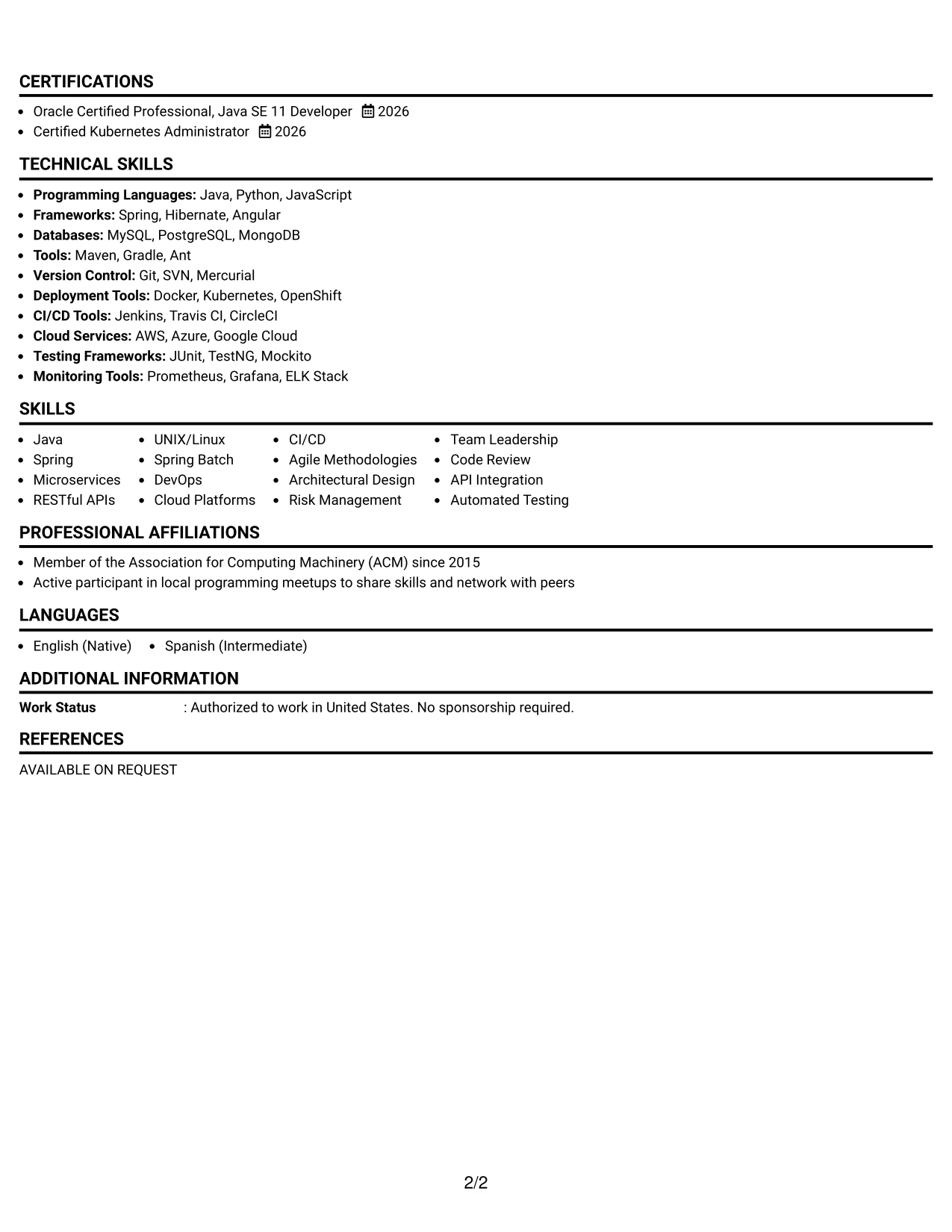 Resume Example Page 2