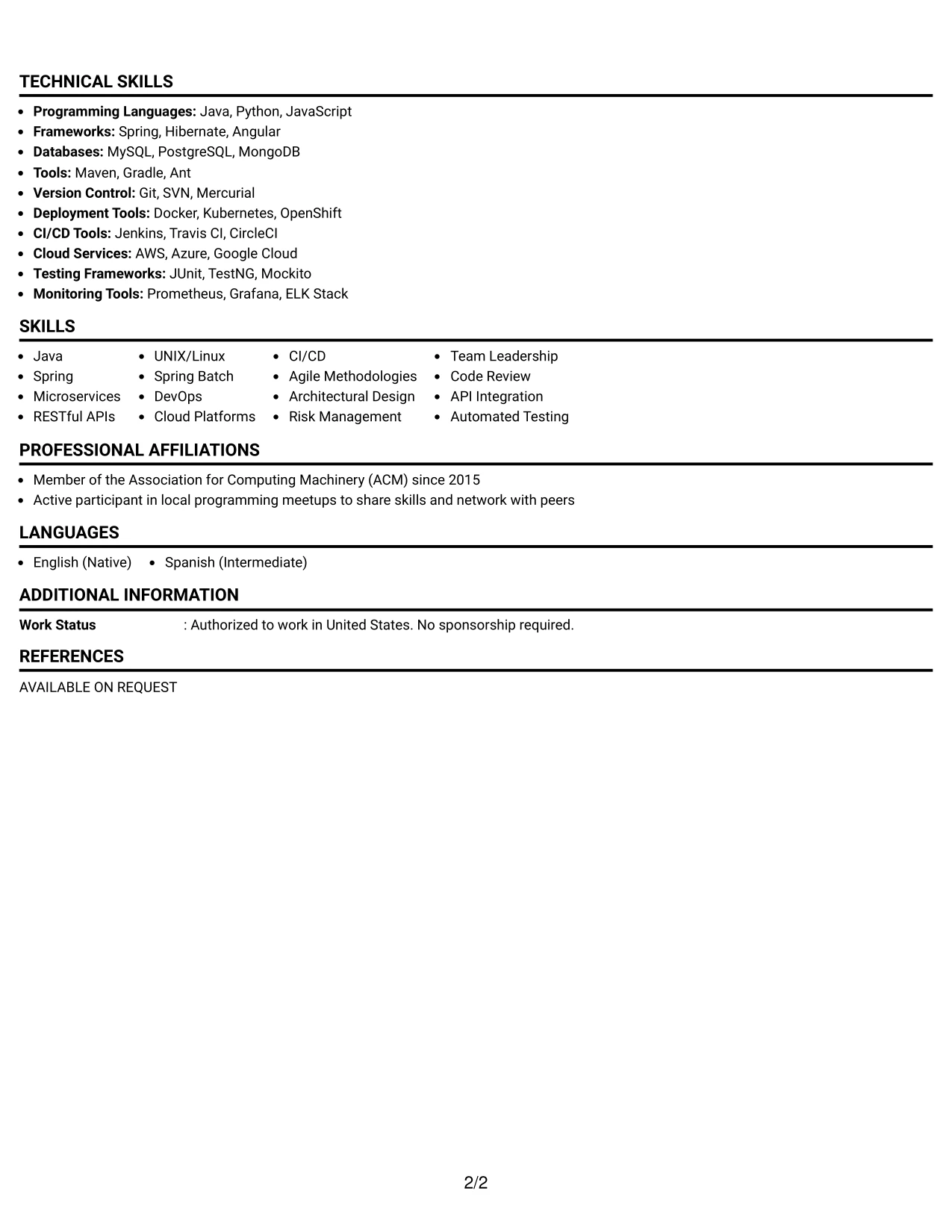 Resume Example Page 2
