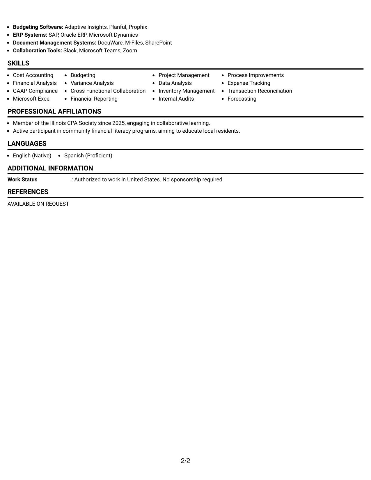 Resume Example Page 2