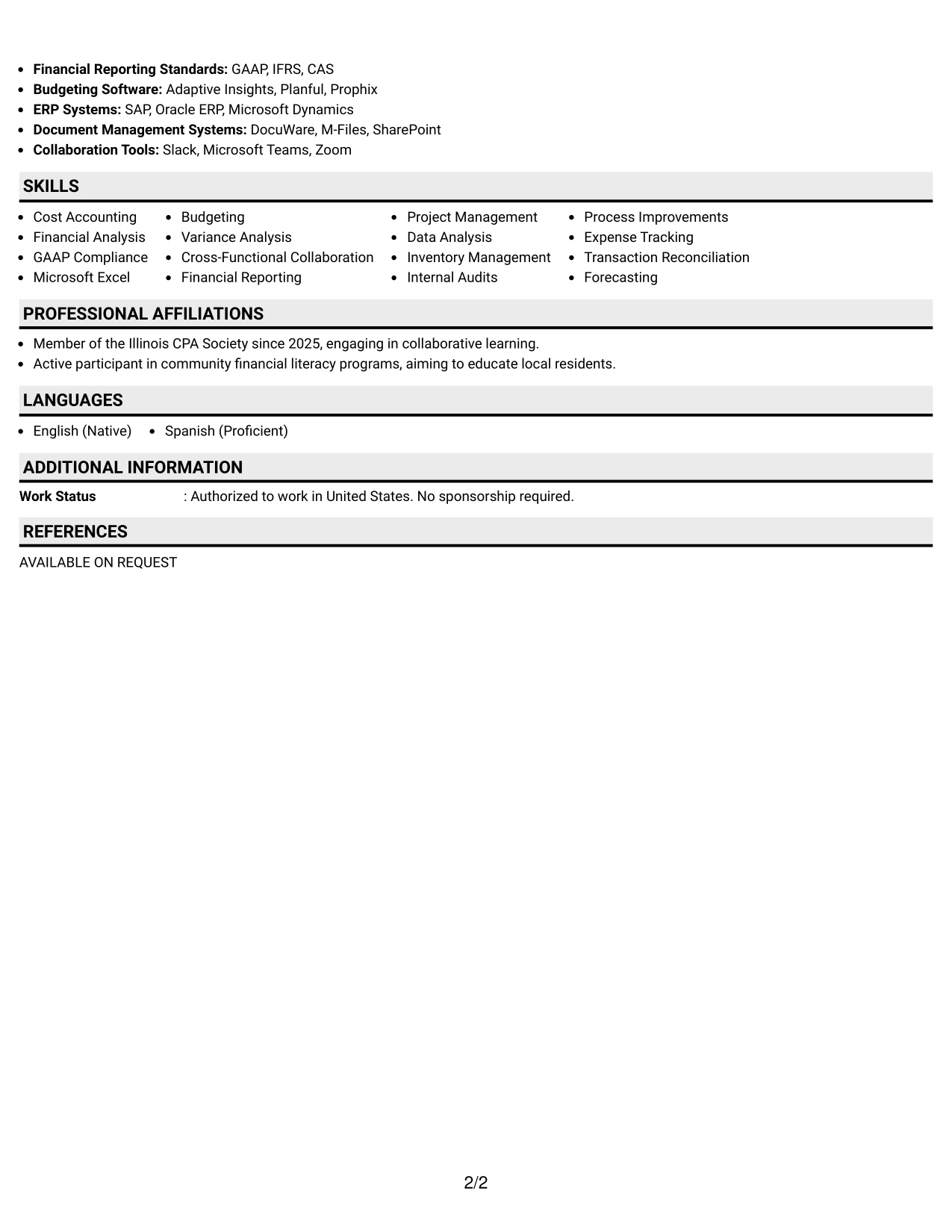 Resume Example Page 2