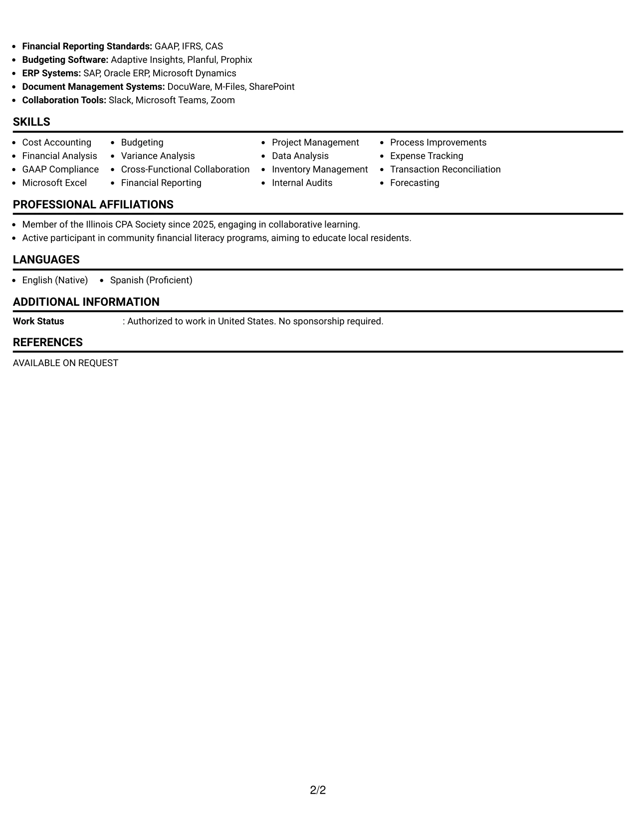 Resume Example Page 2