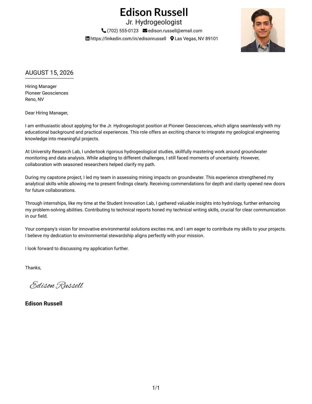 Resume Example Page 1