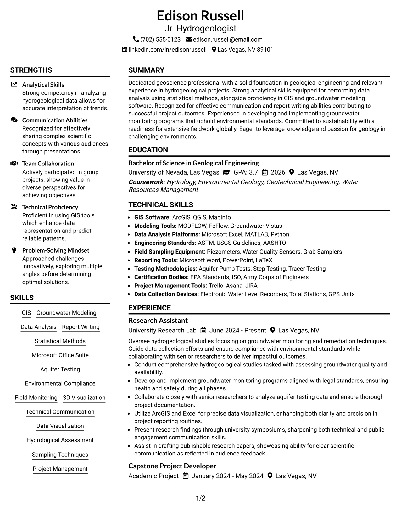 Resume Example Page 1