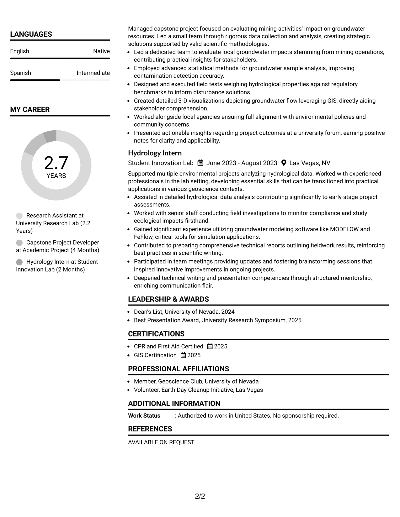 Resume Example Page 2